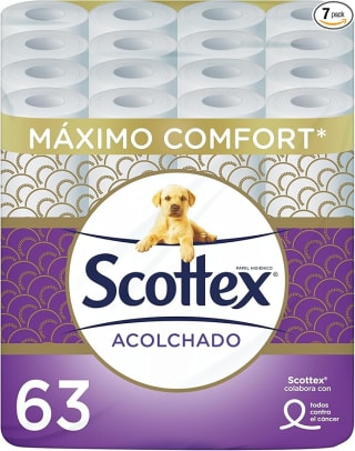 Scottex Acolchado Papel Higiénico 63 rollos 3 capas confort y suavidad por 19,94€