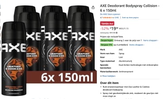Axe Leather & Cookies deodorant bodyspray - 6 x 150 ml voor €19,99 bij Amazon