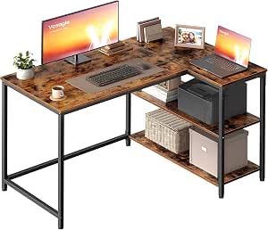 VASAGLE Escritorio en L, Escritorio Gaming para Ordenador con Estantería por 44.79€