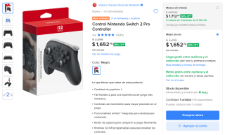 Pro Controller 2 + Splatoon Raiders para Switch 2 por $2,275 en Mercado Libre