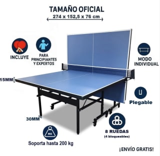 Mesa de Ping Pong Profesional Plegable Incluye Palas y Pelotas T002 por 218€
