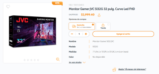 Monitor JVC SI32G 32" Curvo Led FHD por $2,999 | RadioShack