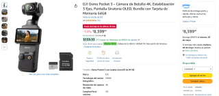 Cámara DJI Osmo Pocket 3 4K por $6,441 | Amazon (BBVA)