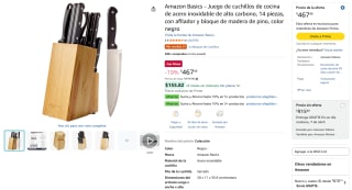 Amazon Basics Juego Cuchillos 14 Piezas Negro por $467 | Amazon
