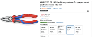 KNIPEX 03 02 180 Combinatietang voor €14,91 bij Amazon