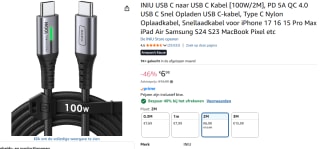 INIU USB C naar USB C Kabel [100W/2M] voor €4,19 bij Amazon