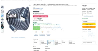 LISEN 240W Cable USB C 2M por $83 en Amazon