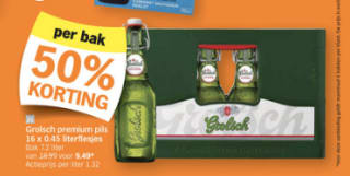 50% korting op een krat grolsch premium pilsner bij de AH in Belgie