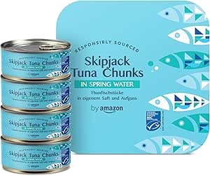 Skipjack Tuna Chunks in Spring Water, 4x145g by Amazon (£1.98 - £2.22 w/voucher + S&S