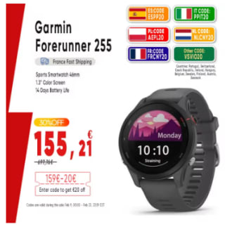 Montre de sport GPS Garmin Forerunner 255 à 233,22€