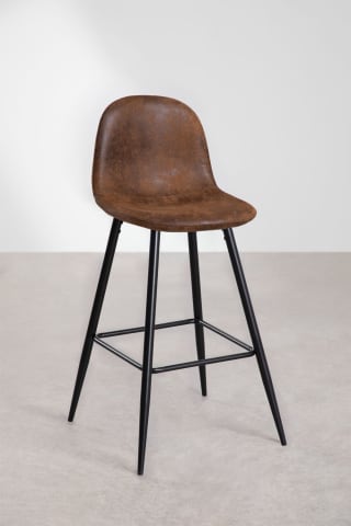 Taburete alto 65 cm en polipiel café vintage y patas negras Glamm por 29.99€