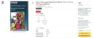 Epson Value Papel Fotográfico Brillante 100 hojas $100 | Oferta Amazon