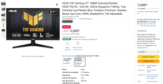 ASUS TUF 27" 1080p 165Hz en $2,881 | Oferta Amazon