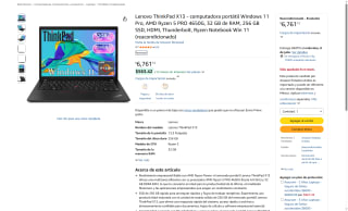 Lenovo ThinkPad X13 Gen1 Reacondicionada por $6,761 | Amazon