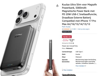 Kuulaa Ultra Slim voor Magsafe Powerbank voor €12,99 bij Amazon