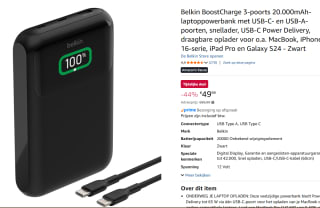 Belkin BoostCharge 3-poorts 20.000mAh-laptoppowerbank voor €49,99 bij Amazon