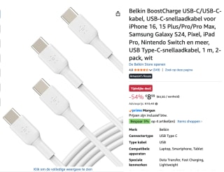 Belkin USB-C/USB-C 2.0 PVC 1m, 2Pack wit voor €8,99 bij Amazon
