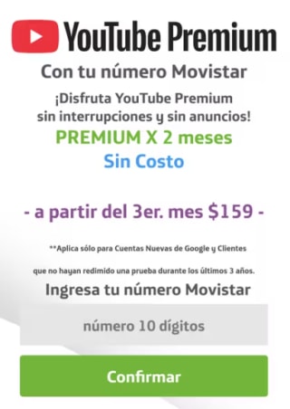 YouTube Premium Gratis por 2 Meses con Movistar