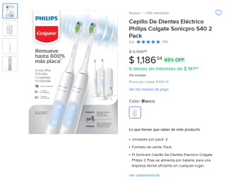 2 Cepillos de Dientes Eléctrico Philips Colgate Sonicpro S40 a $1,187 | Mercado Libre
