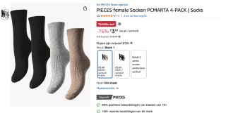 PIECES Sokken 'PCMarta' voor €3,60 bij Amazon
