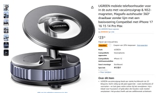 UGREEN mobiele telefoonhouder met zuignap voor €19,19 bij Amazon