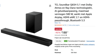 TCL Q65H soundbar 5,1-kanaals voor €188,17 bij Amazon