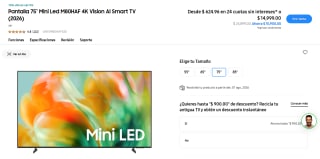 Televisor Samsung 75" Mini LED 4K por $9,575