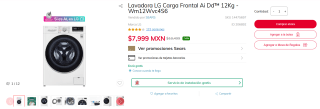 Lavadora LG Carga Frontal Ai Dd 12kg por $7,999 | Oferta Sears