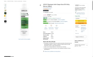 Shampoo Anti-Caspa Vichy Dercos 200 ml por $272 | Oferta Amazon