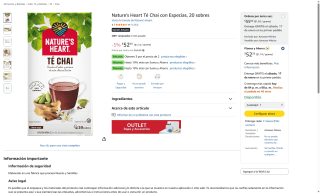 Nature's Heart Té Chai 20 Sobres al 3x2 | Oferta Amazon