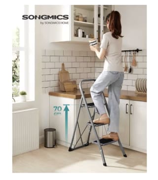 SONGMICS Escalera De Tijera 3 Escalones 150 kg Gris/Blanco por 21.91€