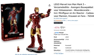 LEGO Marvel Iron Man Mark 3 Collectors Edition (76344) voor €71,24 bij Bol
