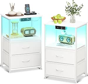 Mesitas de Noche, con Enchufe, 2 Puertos USB y Tira de Luces LED, 59.99€