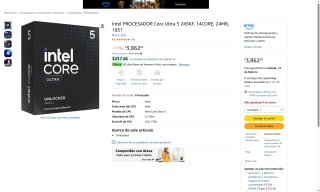 Intel Core Ultra 5 245KF 14C/20T 5.2GHz por $3,862 | Amazon