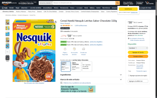 Nestlé Nesquik Letritas 320g por $38 | Amazon