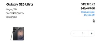 Samsung Galaxy S26 Ultra 1TB por $18,390 | Estudiantes
