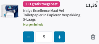 2+3 gratis op Nalys Excellence Maxi-Vel Toiletpapier 5-Laags 6 rollen bij Plein