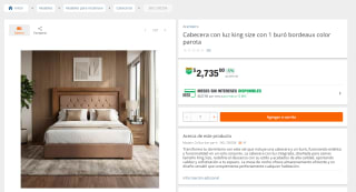 Cabecera con Luz King Size y 1 Buró Bordeaux por $2,735 en The Home Depot