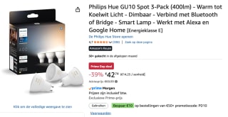 Philips Hue Spot - warm-tot koelwit licht - 3 pack - GU10 voor €42,74 bij Amazon