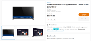 Smart TV Daewoo 40" ROKU QLED DAW40QRF por $2,318 | Chedraui (Aplazo)