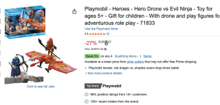 PLAYMOBIL Heroes 71833 Helden-drone tegen boze Ninja voor €8,28 bij Amazon