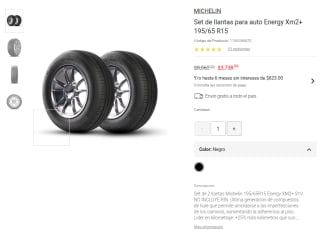 Set 2 Llantas Michelin 195/65 R15 por $3,738 | Liverpool