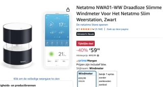 Netatmo slimme windmeter voor weerstation voor €59,99 bij Amazon