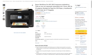Impresora Epson WF-3823 por $1,760 | Oferta Amazon