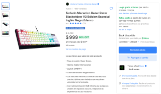 Teclado Razer Blackwidow V3 por $999 | Mercado Libre