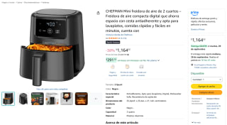 CHEFMAN Mini Freidora de Aire 2 cuartos por $1,165 en Amazon