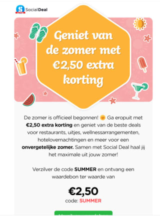2,50 euro korting ( tm 28 juni ) met de code bij Socialdeal