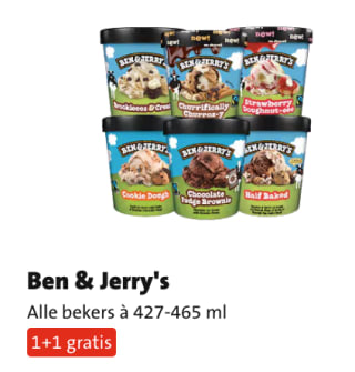 Alle Ben & Jerry's Alle bekers à 427-465 ml 1+1 gratis bij de Jumbo