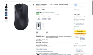 Ratón Razer DeathAdder V3 Pro Inalámbrico por $1,099 | Amazon