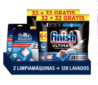 Finish Powerball Ultimate 128 Pastillas Lavavajillas + 6 Limpiamáquinas por 26.51€